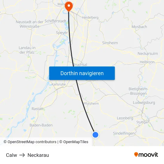 Calw to Neckarau map