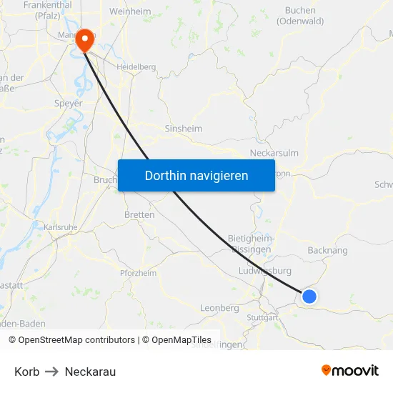 Korb to Neckarau map