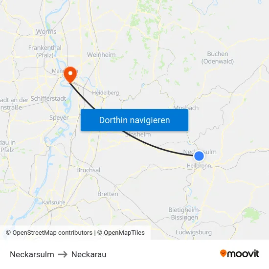 Neckarsulm to Neckarau map