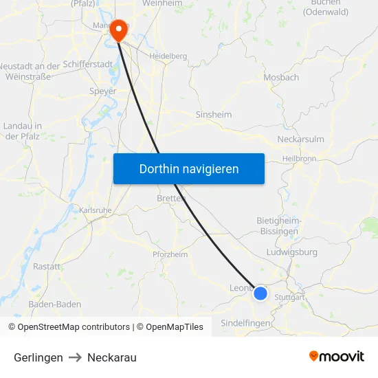 Gerlingen to Neckarau map