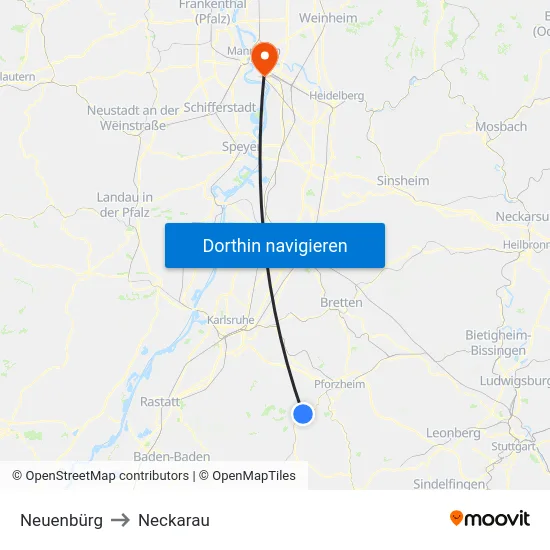 Neuenbürg to Neckarau map