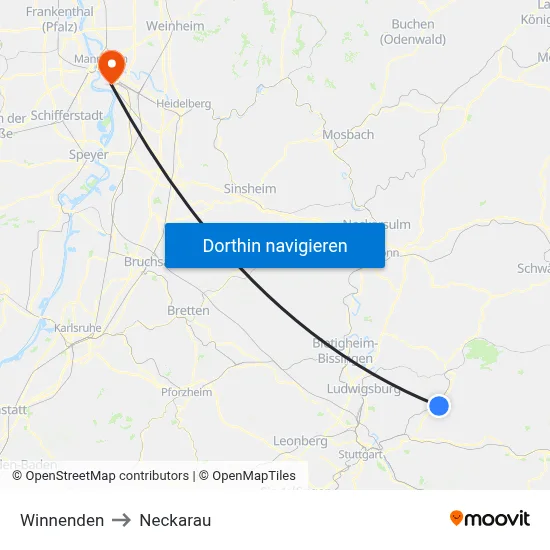 Winnenden to Neckarau map