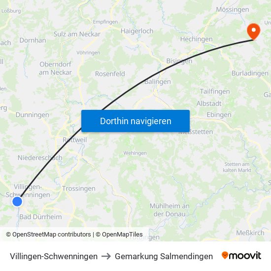 Villingen-Schwenningen to Gemarkung Salmendingen map