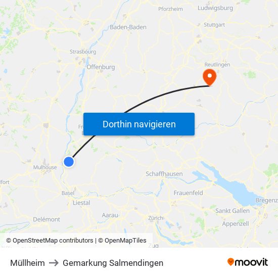 Müllheim to Gemarkung Salmendingen map