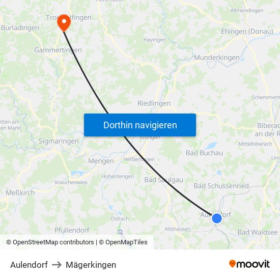Aulendorf to Mägerkingen map