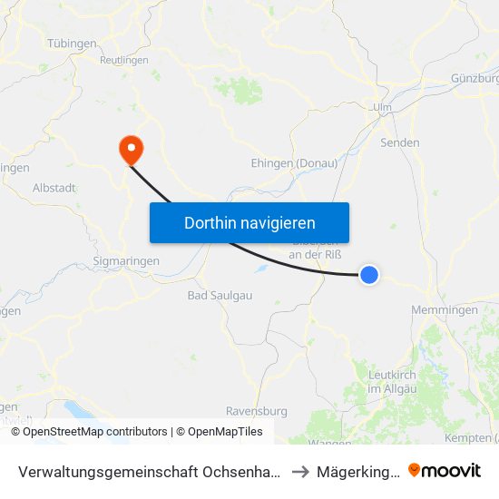 Verwaltungsgemeinschaft Ochsenhausen to Mägerkingen map