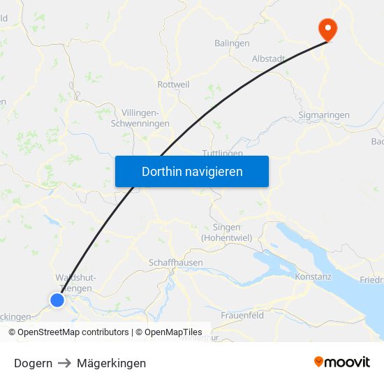 Dogern to Mägerkingen map