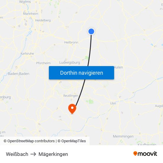 Weißbach to Mägerkingen map