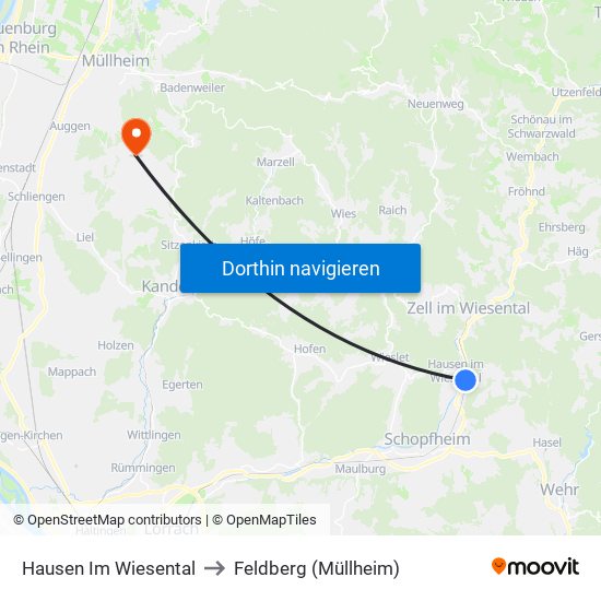 Hausen Im Wiesental to Feldberg (Müllheim) map