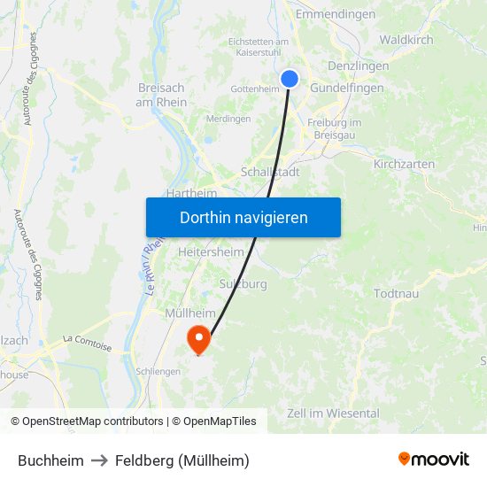 Buchheim to Feldberg (Müllheim) map