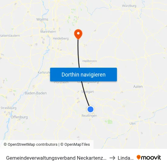 Gemeindeverwaltungsverband Neckartenzlingen to Lindach map