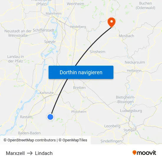 Marxzell to Lindach map
