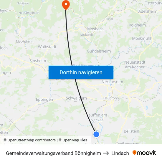 Gemeindeverwaltungsverband Bönnigheim to Lindach map
