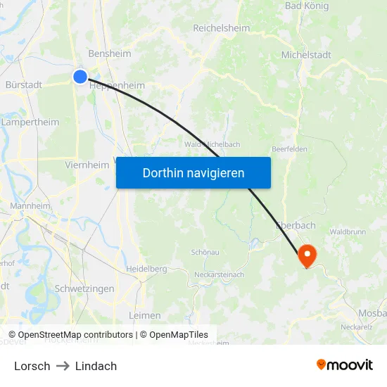 Lorsch to Lindach map