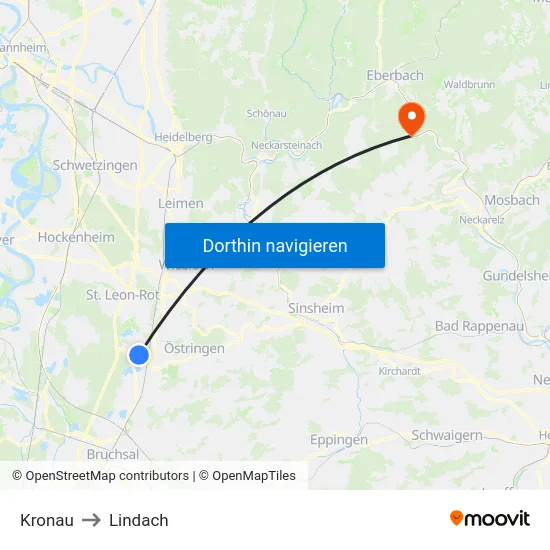 Kronau to Lindach map