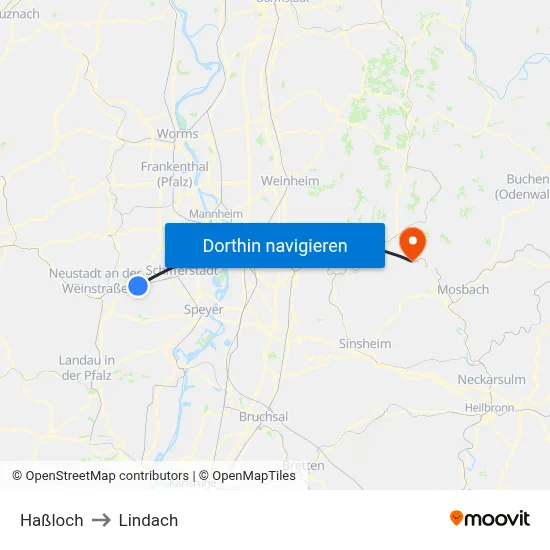 Haßloch to Lindach map