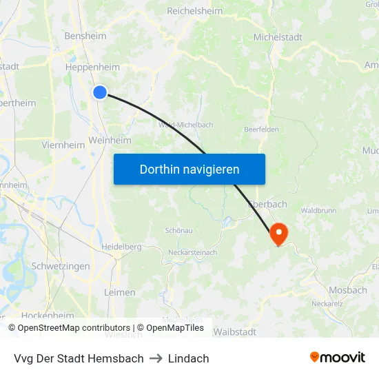 Vvg Der Stadt Hemsbach to Lindach map