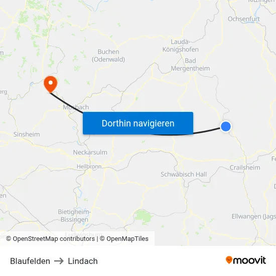 Blaufelden to Lindach map