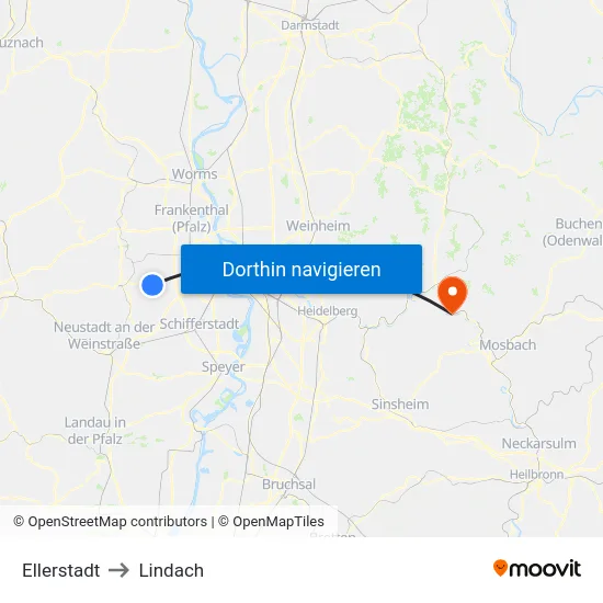 Ellerstadt to Lindach map