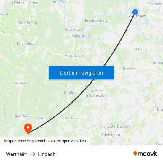 Wertheim to Lindach map