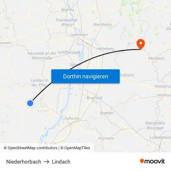 Niederhorbach to Lindach map