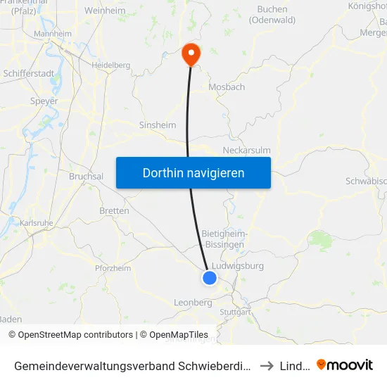 Gemeindeverwaltungsverband Schwieberdingen-Hemmingen to Lindach map