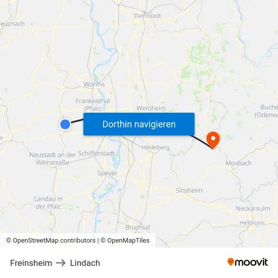 Freinsheim to Lindach map