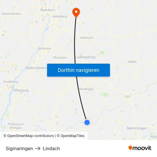 Sigmaringen to Lindach map