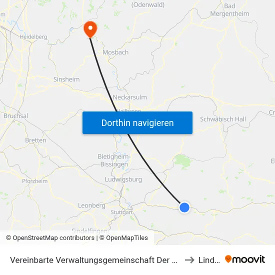 Vereinbarte Verwaltungsgemeinschaft Der Stadt Schorndorf to Lindach map