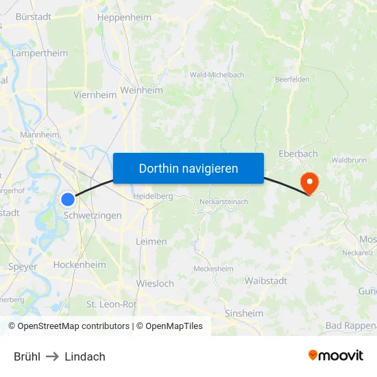 Brühl to Lindach map