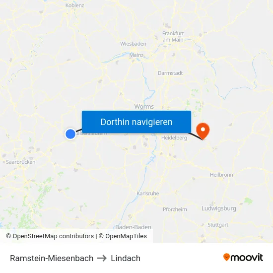 Ramstein-Miesenbach to Lindach map