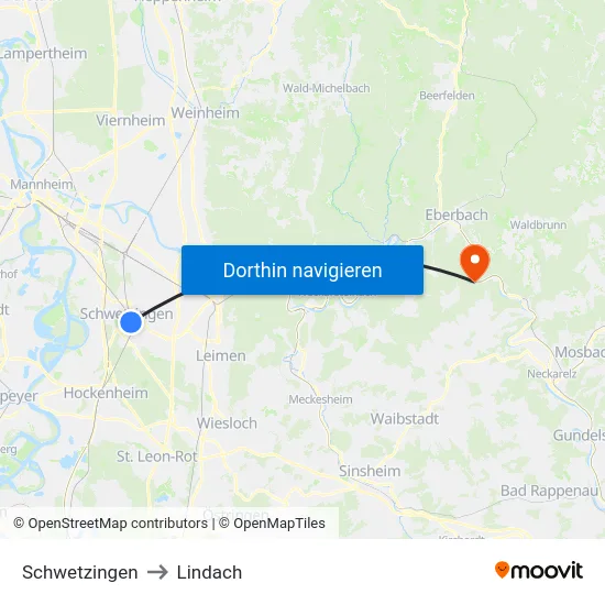 Schwetzingen to Lindach map