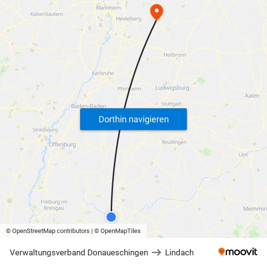 Verwaltungsverband Donaueschingen to Lindach map