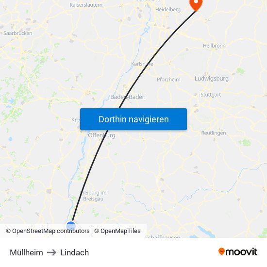 Müllheim to Lindach map