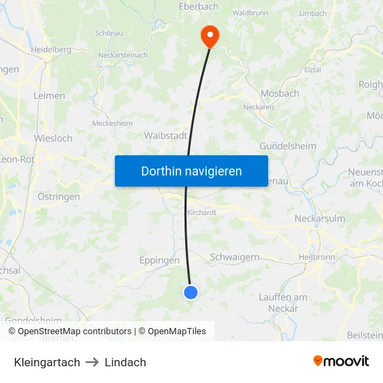 Kleingartach to Lindach map