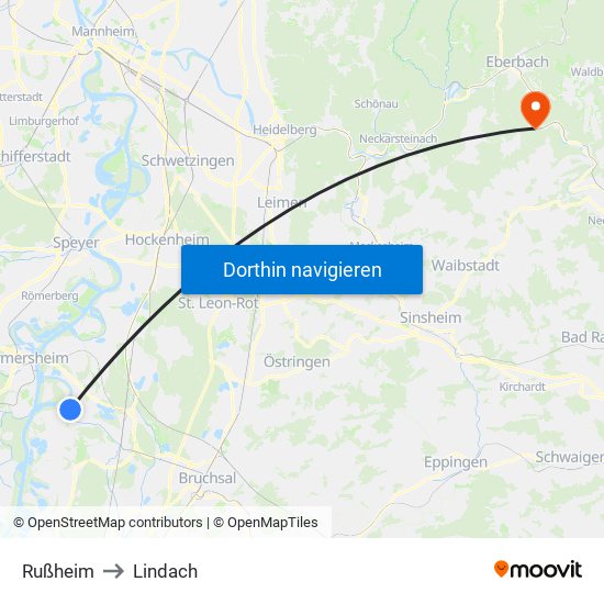 Rußheim to Lindach map