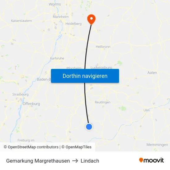 Gemarkung Margrethausen to Lindach map