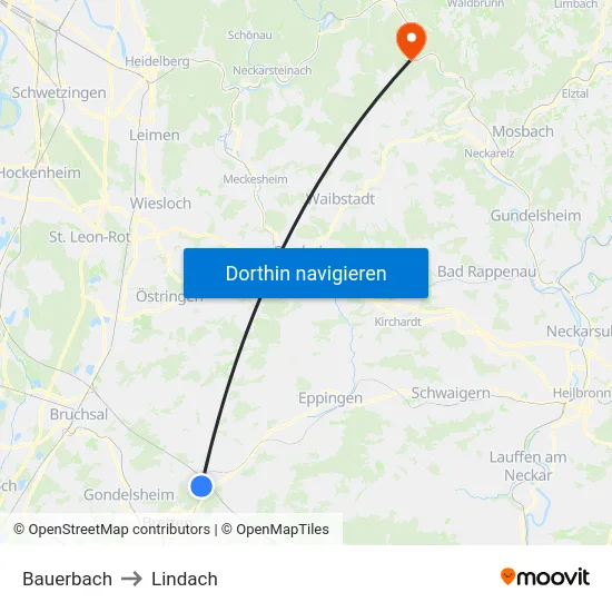 Bauerbach to Lindach map