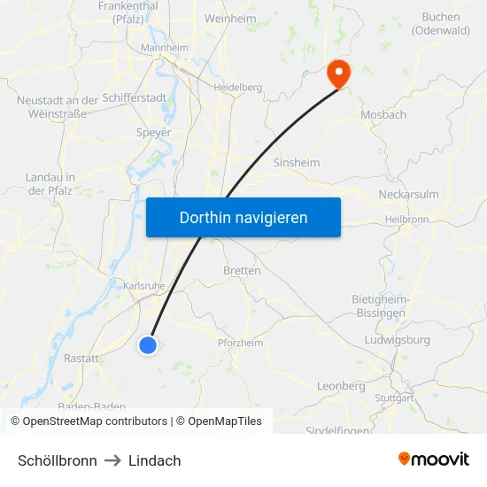 Schöllbronn to Lindach map