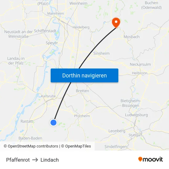 Pfaffenrot to Lindach map