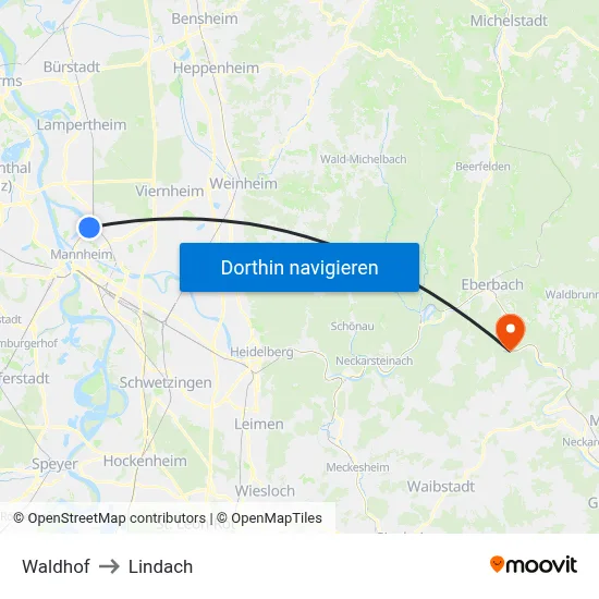 Waldhof to Lindach map