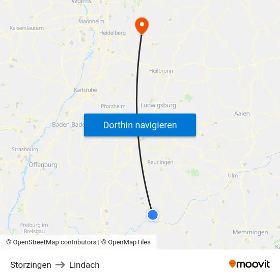 Storzingen to Lindach map