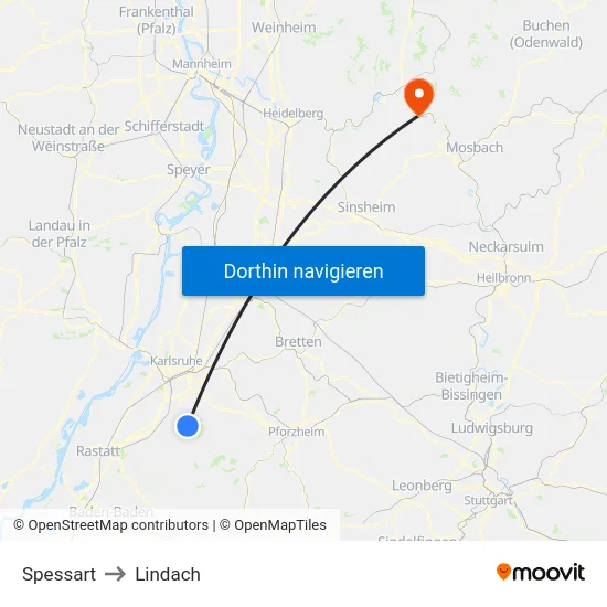 Spessart to Lindach map