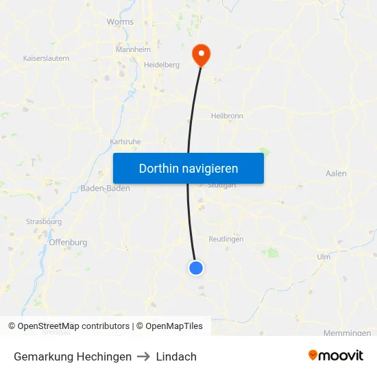 Gemarkung Hechingen to Lindach map