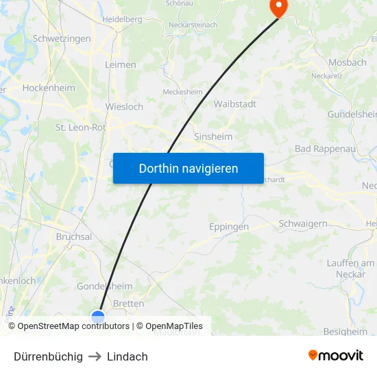 Dürrenbüchig to Lindach map
