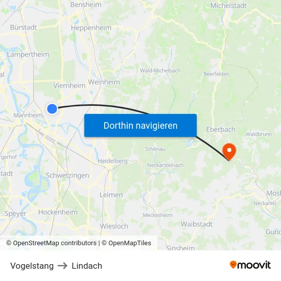 Vogelstang to Lindach map
