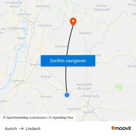 Aurich to Lindach map