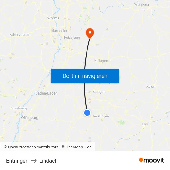 Entringen to Lindach map