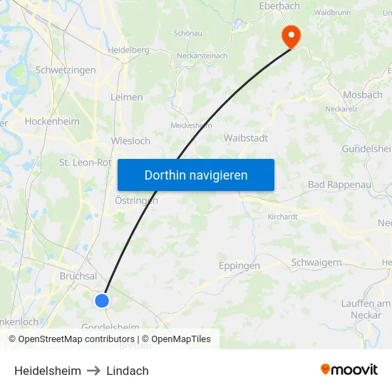 Heidelsheim to Lindach map