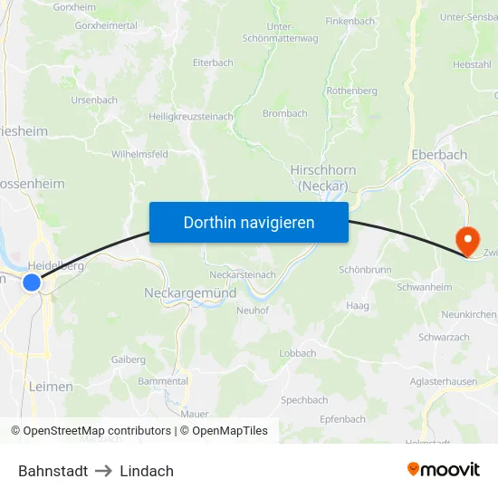 Bahnstadt to Lindach map